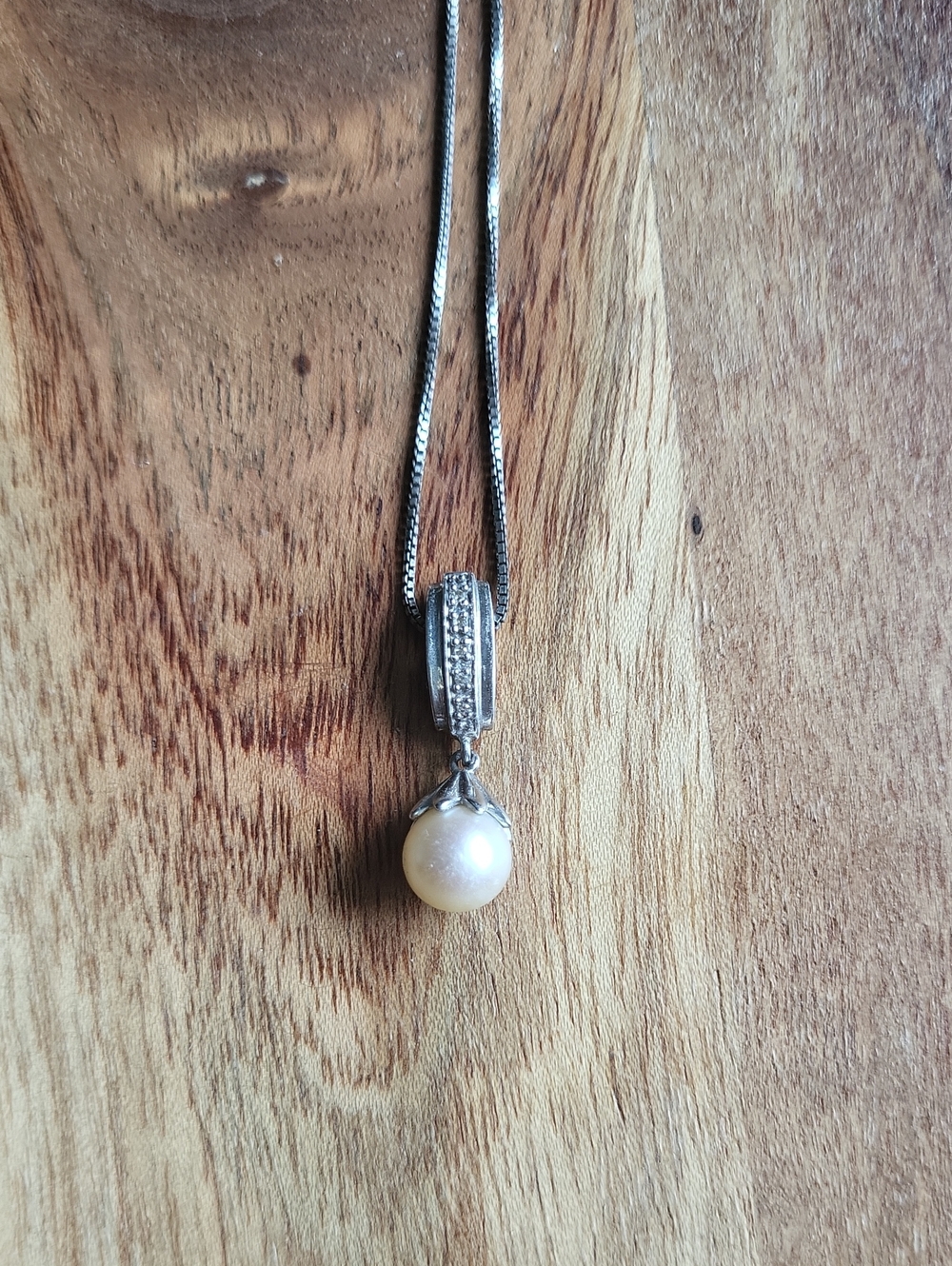 Sterling Silver Pearl Drop Necklace - White Pearl Pendant